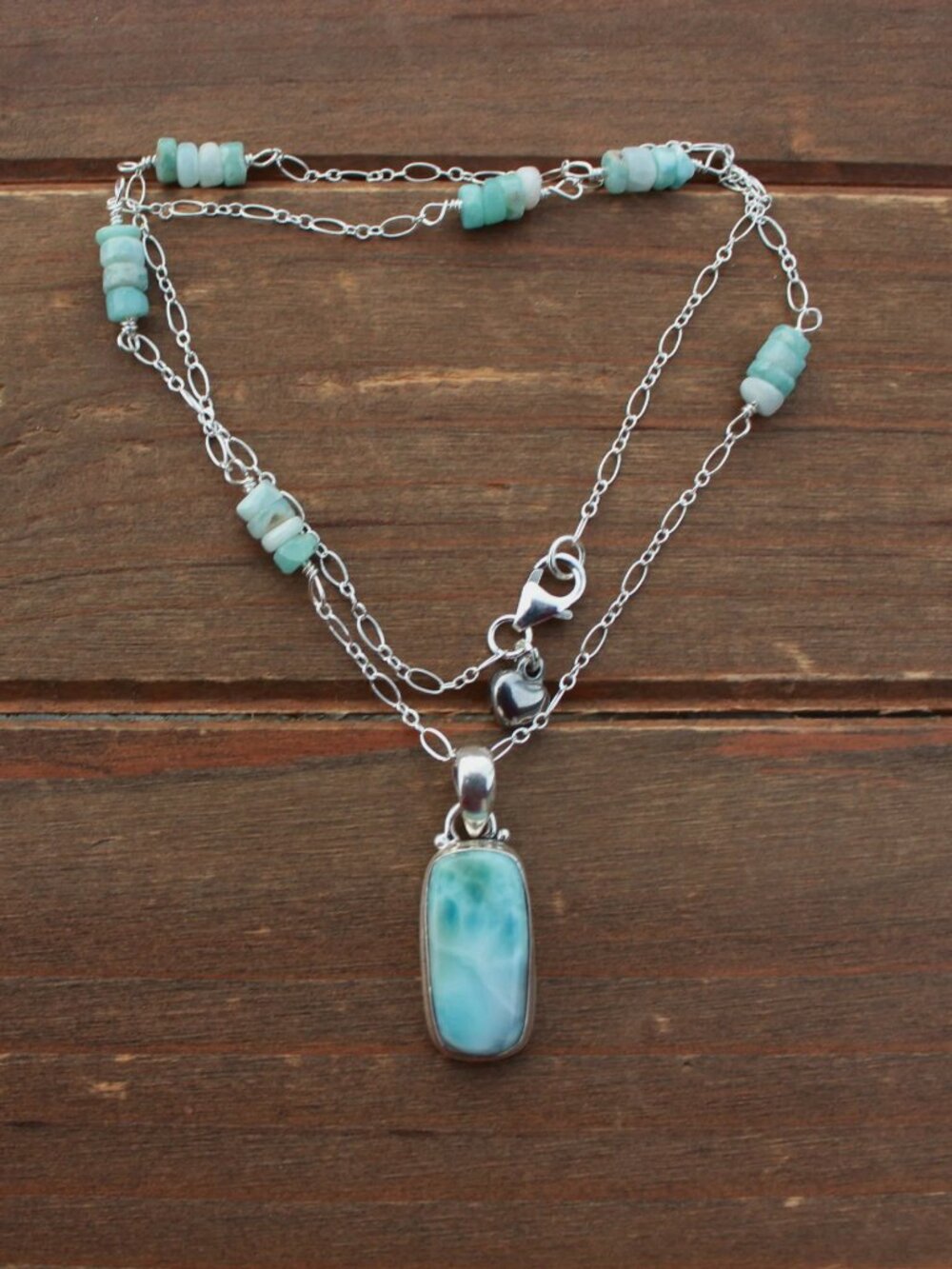 Minimalist Larimar Necklace in Sterling Silver 19 Inches
